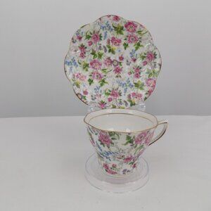 Rosina 5063 Bone China Cup Saucer Set Chintz Floral Scalloped Bluebells England